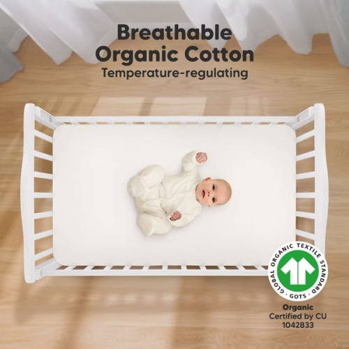 KeaBabies 2pk GOTS Certified Fitted Crib Sheets Neutral, Organic Baby Crib Sheets, Fits 52x28 Standard Nursery Baby Mattress (Soft White)