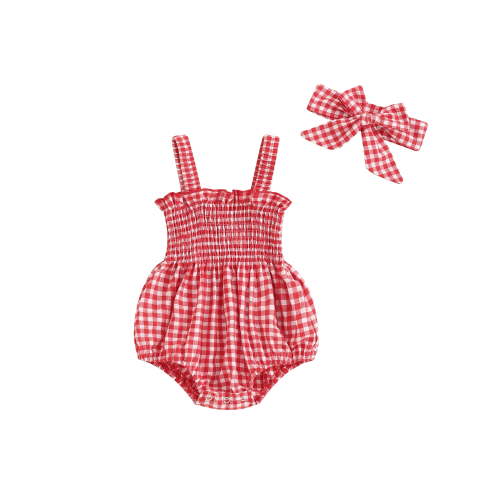 Loicainy Baby Girl Cami Bodysuit Set 3 6 12 18 Months Gingham Ruffled Romper + Bow Headband