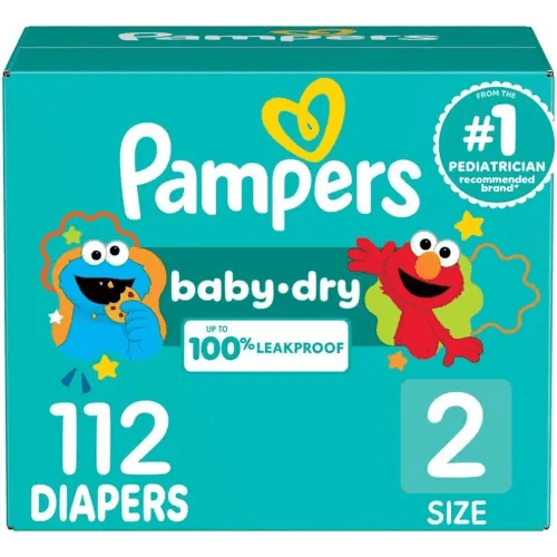Pampers Diapers - Baby Dry - Size 2, 112 Count, Absorbent Disposable Infant Diaper (Packaging May Vary)