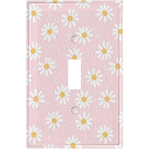 Pink Daisy Floral 1 Gang Single Toggle Light Switch Cover Decorative Flowers Wall Plate Electrical Faceplate Lightswitch For Girls Room Bedroom Bathroom