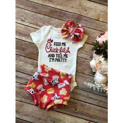 Chick-fil-A Pretty Baby Girl Soft Knit Bummies and Bow Set