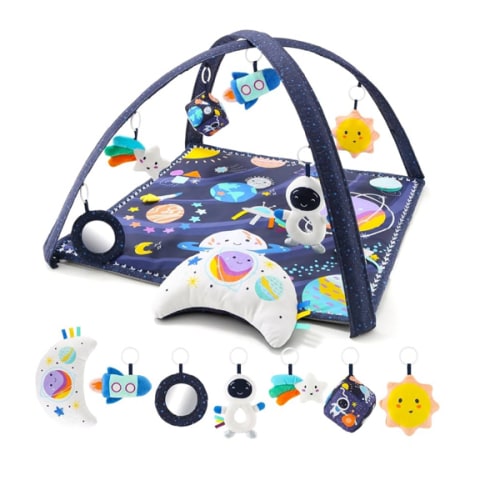 The Peanutshell Unisex Baby Play Gym & 7-in-1 Play Mat - Playmat Baby Toys 0-6, 6-12 Months Tummy Time Mat with Hanging Toys, Soft Padded Mat for Newborns, Infants - Space