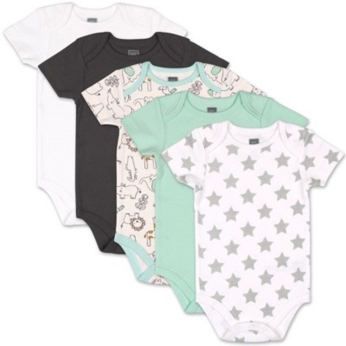 The Peanutshell Baby Boy or Girl Short Sleeve Bodysuits, 5-Pack, Safari Basics, Newborn to 24 Months, Size: 6-9 months