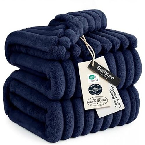 Bedsure GentleSoft Navy Blue Fleece Blanket for Couch - Cozy Soft Blankets for Women, Cute Small Throws for Girls, Navy, 90x90 Inches