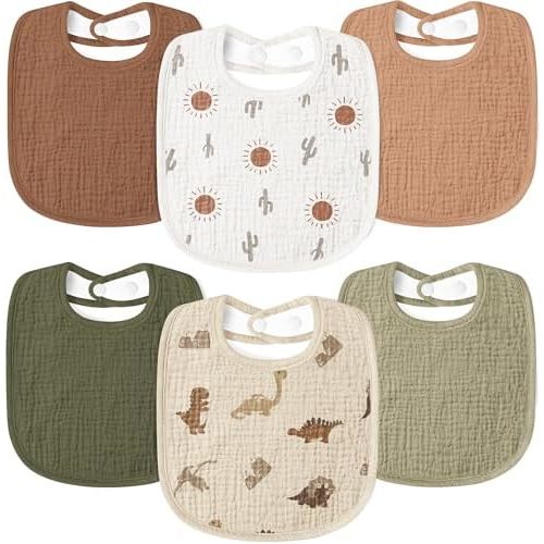 Susurration Muslin Baby Drool Bibs 6Pack Soft Square Adjustable Baby Bandana Bibs for Unisex Girls & Boys