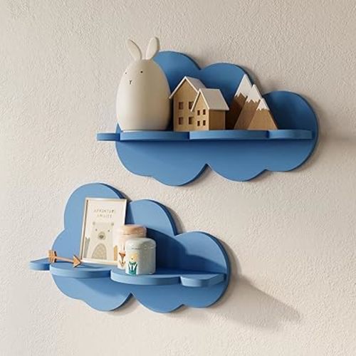 Cloud Floating Wall Shelves for Nursery Room, 2 Pieces, Cute Wavy Shelf for Bedroom, Kid's Room, Children and Bathroom Decor