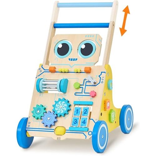 Monläurd® Robot Wooden Baby Walker, Adjustable Push & Pull Toy, Montessori Activity Center, Learning Activity Walker - Ideal for Early Development & Motor Skills for Toddlers