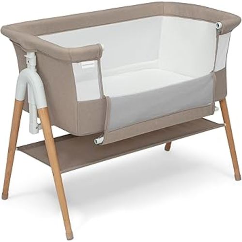 Delta Children Bondi Adjustable Height Bedside Beechwood Bassinet with PureAir Mesh Sheet and FSC-Certified Wood, Tan