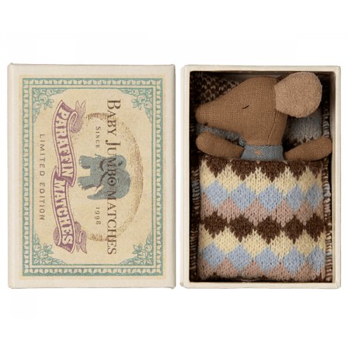 Maileg - Sleepy Wakey Baby Mouse in Matchbox - Blue