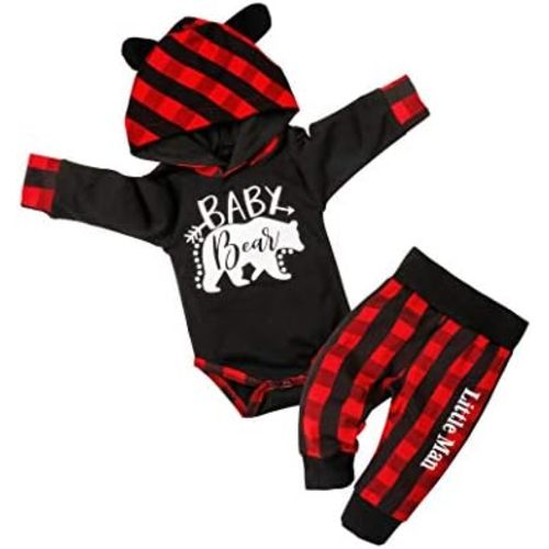 Fommy Newborn Baby Boy Clothes Plaid Letter Print Long Sleeve Hoodies + Long Pants 2PCS Fall Winter Outfits Set