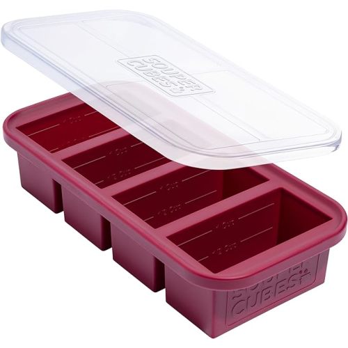 Souper Cubes 1 Cup Silicone Freezer Molds - Soup Cubes Perfect for Storing Broth, Rice, Leftovers and More - Silicone Freezer Trays with Lids for Meal Prep - Cranberry - 1-Pack