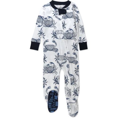 HonestBaby Non-Slip Footed Pajamas One-Piece Sleeper Zip-Front Pjs 100% Organic Cotton for Baby Boys