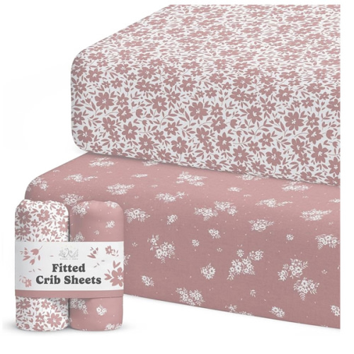 Crib Sheets Neutral - Fitted Baby Crib Sheets Bed for Girl Boy - 2 Pack Standard & Toddler Mattress (Antique Rose) - Buttery Soft Organic Cotton Blend