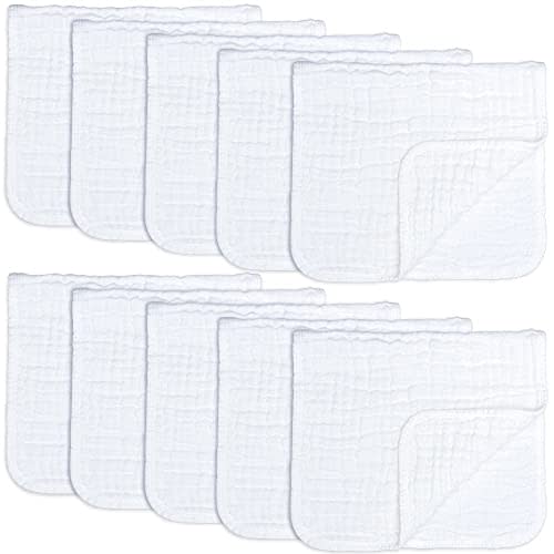 MUKIN Baby Washcloths - Natural Cotton Baby Wipes - Soft Newborn Face Towel  and Washcloth for Sensitive Skin, Registry as Shower, 5 Pack 12x12 inches