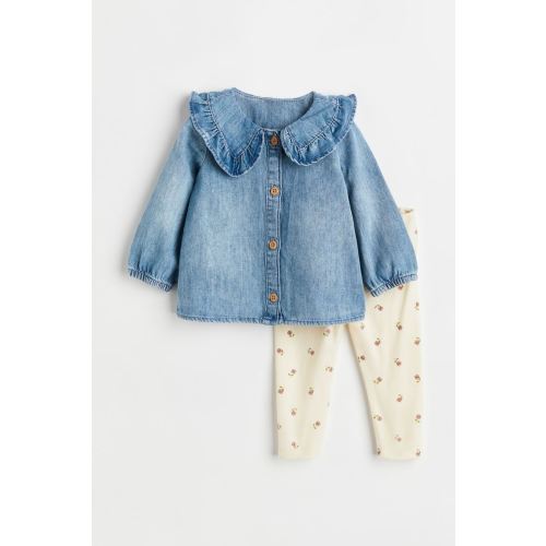 2-piece Cotton Set, Light denim blue/floral