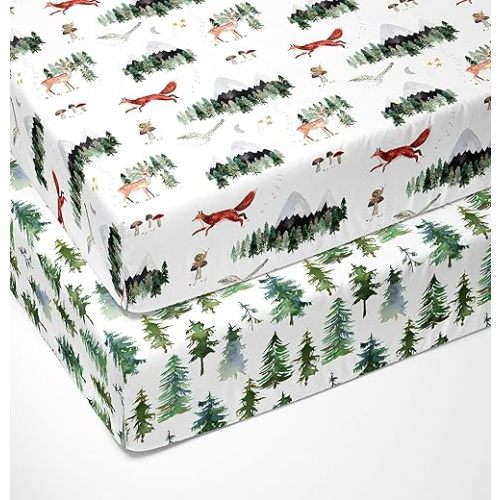 2-Pack Crib Sheets for Standard Crib Matress (Woodland Forest Animals) - Premium Fitted Sheets - Buttery Soft Cotton Blend