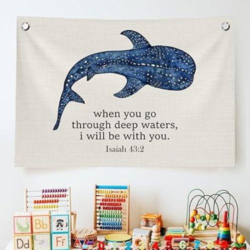 Christian Bible Verse Whale Shark Wall Art Decor Canvas Banner