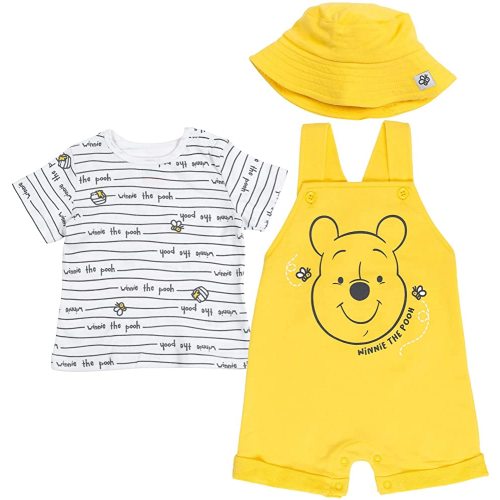 Disney Tigger Winnie the Pooh Baby French Terry Short Overalls T-Shirt and Hat 3 Piece Outfit Set Newborn to Infant