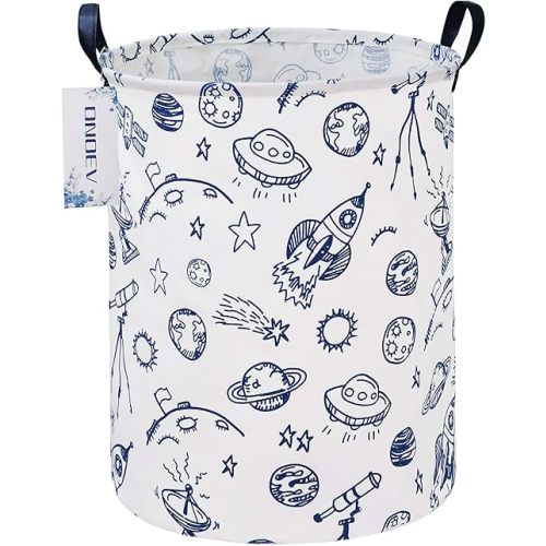 Round waterproof laundry basket、foldable storage basket、laundry Hampers with handle、gift basket,suitable for children's room and toy storage (Blue Planet)