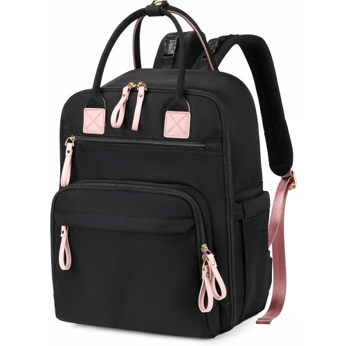 18 Pockets Diaper Bag Backpack with Waterproof Pockets and Stroller Buckle, Convertible Tote Bag (Nylon, Black)