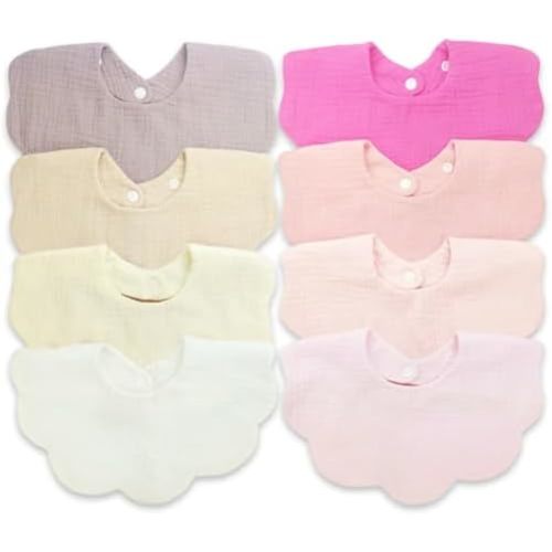 EllieHouse Baby Bibs for Girls Boys 8 Pack Muslin Drool Teeth Drooling Teething Bibs Muslin Cotton for Toddler Infant