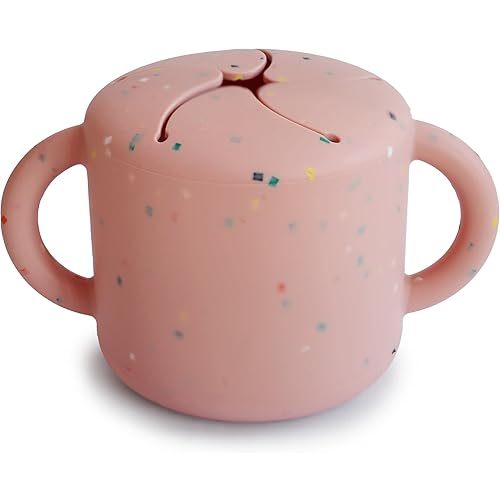 mushie Silicone Snack Cup | Spill Proof Food Container for Toddler and Baby (Powder Pink Confetti)