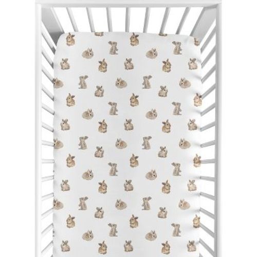 Sweet Jojo Designs Boy, Girl, Unisex/Gender Neutral Baby Fitted Crib Sheet Woodland Bunny Taupe and Brown