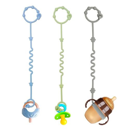 Toy Safety Straps, Toy Bungee Cords Baby, 3 Pack Stroller Straps Adjustable Baby Teether Toy Straps, Sippy Cup Holder Straps for Strollers, Applies to Teether Toy, Stroller Accessories. - Grey