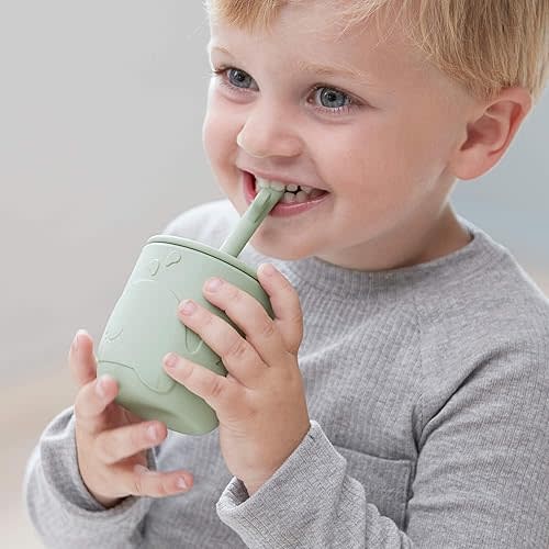 Done by Deer Peekaboo Straw Cup 2-Pack Wally Blue – Toddler Cups with Straws – Spill-Proof, Easy-Grip, Shatterproof Silicone