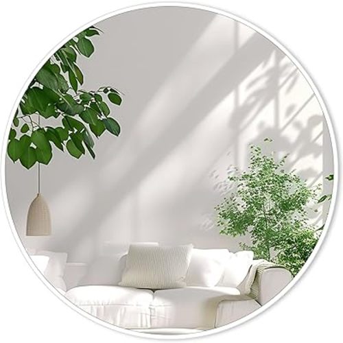 White Round Bathroom Mirror 24 Inch, Circle Wall Mirrors with Tempered Glass for Bedroom Living Room or Entryway Modern Decor