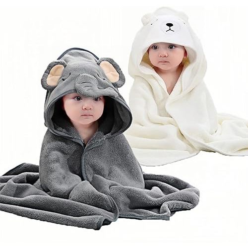 2Pcs Baby Hooded Towel,31 * 31 in Toddler Bath Towels and Washcloths Set for Newborn Babies,Toallas de Baño para Bebe,Organic Infant Kids Boy Essentials 1-3