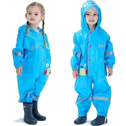 Fewlby Kids Toddler Rain Suit for boys girls One Piece Hoodie Zipper Cute Cartoon Waterproof Rain Jacket 1-10 years S-XL Size