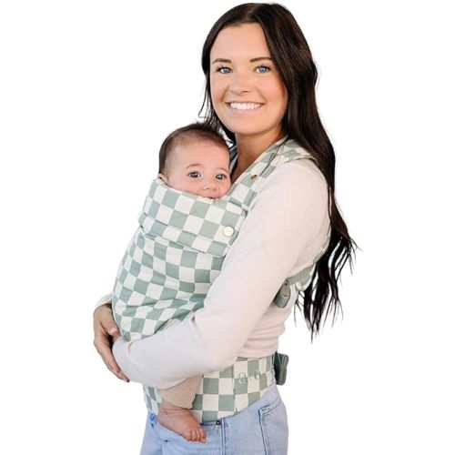 Ava & Oliver Essential Baby Carrier – Ergonomic, Hip-Healthy Soft Structured Carrier for Infants & Toddlers (7–35lbs) - Front and Back Carry, Breathable Fabric, Stylish & Lightweight (Olive Checker)