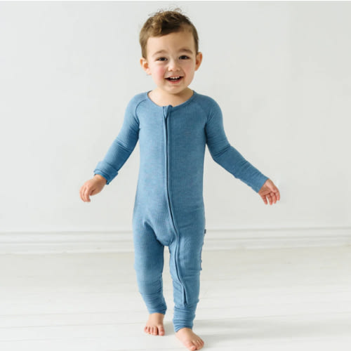 Heather Blue Ribbed Zippy - Little Sleepies 3-6 months
