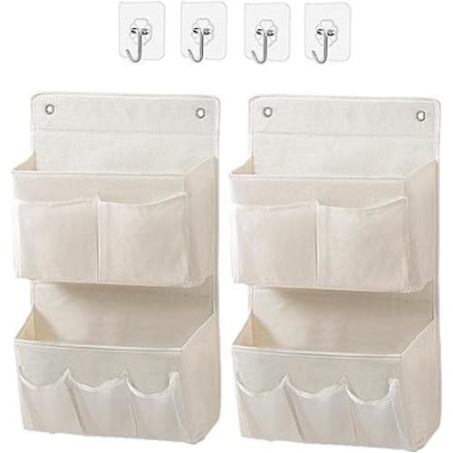 Wall Hanging Organizer – Over the Door Storage & Behind Door Organizer for Dormitory, Bathroom, Bedroom, Kitchen, Nursery, Space-Saving (White, 2 Pack)