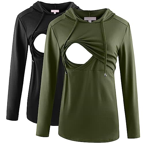 Bhome Nursing Shirt Long Sleeves Hoodie Breastfeeding Top Sweatshirt