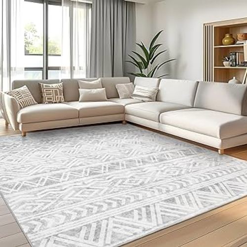 5x7 Area Rugs for Living Room, Ultra Soft Boho Moroccan Farmhouse Washable Carpet, Neutral Non-Slip Backing Dining Room Rugs, Low Pile Carpet for Bedroom Home Office