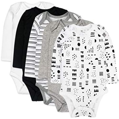 HonestBaby Baby Boys' 5-pack Long Sleeve Bodysuits One-piece 100% Organic Cotton for Infant Baby Boys', Unisex