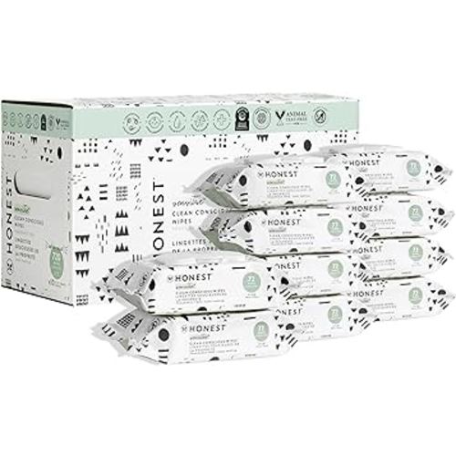 The Honest Company Clean Conscious Unscented Wipes | Over 99% Water, Compostable, Plant-Based, Baby Wipes | Hypoallergenic for Sensitive Skin, EWG Verified | Pattern Play, 720 Count