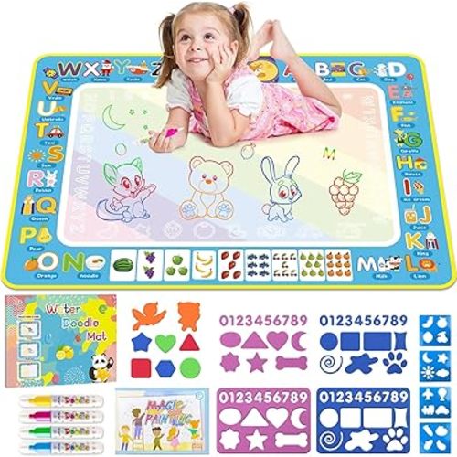 Water Doodle Mat Kids Mess Free Coloring Doodle Mat Toddlers Educational Toys for 3 4 5 6 7 8 Years Old with Magic Pens 2025 Educational Toys Birthday