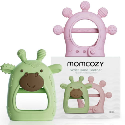Momcozy Silicone Baby Teether Diver and Giraffe, Teething Toys for Infant 0-12 Months, Green & Pink