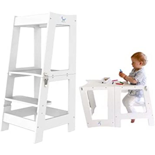 Standing Tower for Kids Kitchen Tower for Toddlers Child Stool Helper Folded Step-Up Toddler Helper (White)