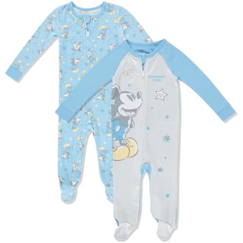 Disney Baby Onesies 2 Pack Zip-Up Sleeper - Mickey & Minnie Mouse, Lion King, Dalmatians - Newborn Girls & Baby Boy's Pajamas