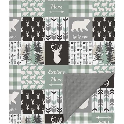 HawSkgFub Woodland Animal Bear Deer Mink Baby Blankets Dotted Backing Boy Shower Gift, Explore Be Brave Stay Wild Double Layer Nursery Swaddle, Soft Newborn Infant Toddler Bed Crib Bedding 30 x 40