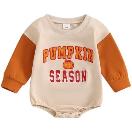 Eadrioss Infant Baby Girl Boy Halloween Outfit Embroidered Pumpkin Romper Shirt Newborn Fall Clothes Baby Halloween Outfit