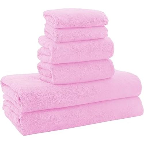 MOONQUEEN Ultra Soft Microfiber Coral Velvet Towel Set - Quick Drying - 2 Bath Towels, 2 Hand Towels, 2 Washcloths - Frozen Berry, 6 Pcs