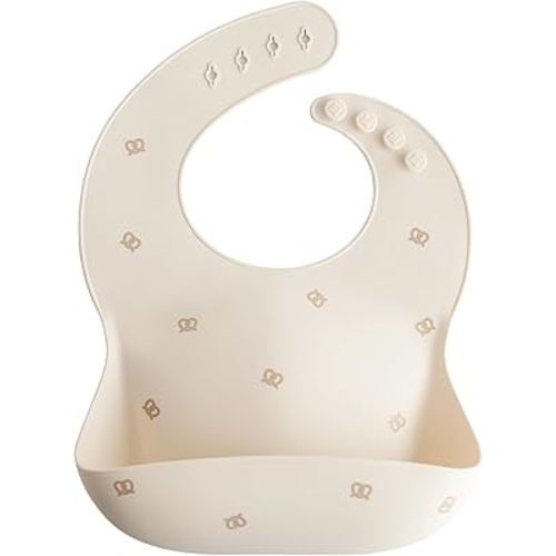 mushie Silicone Baby Bib | Adjustable Fit Waterproof Bibs (Pretzel)