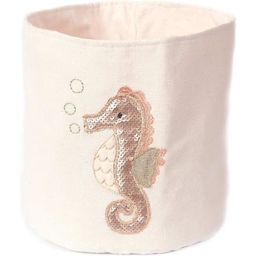 Mon Ami Seahorse Designer Linen Storage Bin, Kids Laundry Basket, Toy Boxes for Kids, Kids Hamper, Cute Baby Nursery Baskets for Bedroom and Bathroom Decor, Toy Storage for Girls & Boys, 8x8 in