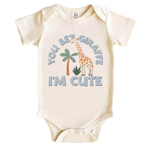 You Bet Giraffe I'm Cute Graphic Bodysuit & Kids Tee | Natural