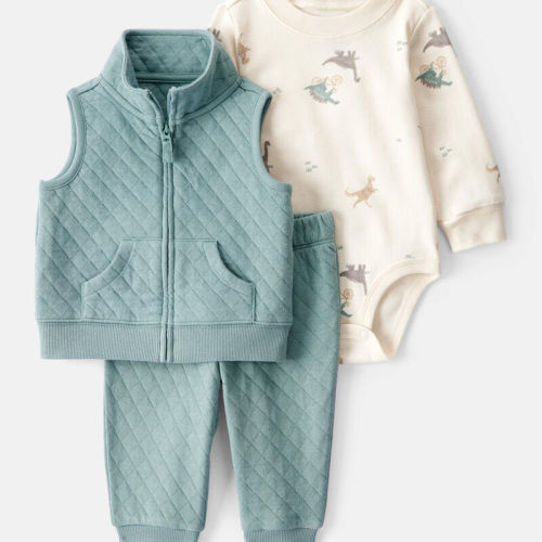 Green/Ivory Baby 3-Piece Quilted Little Vest Set | Carter’s Oshkosh Canada